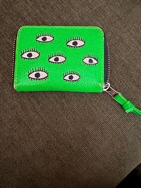 Min and Mon Neon Green Eye Motif Zip Card Case
